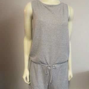 Prana Sylvie Shorts Romper Grey Stripe Wm S Pocket Back Tie Logo Hemp